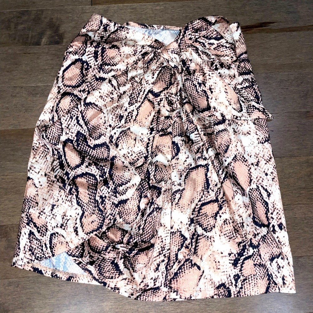 Nude Snake Print Drape Front Mini Skirt